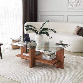 Hanah Home Babylon Mesa de centro de cristal templado y madera